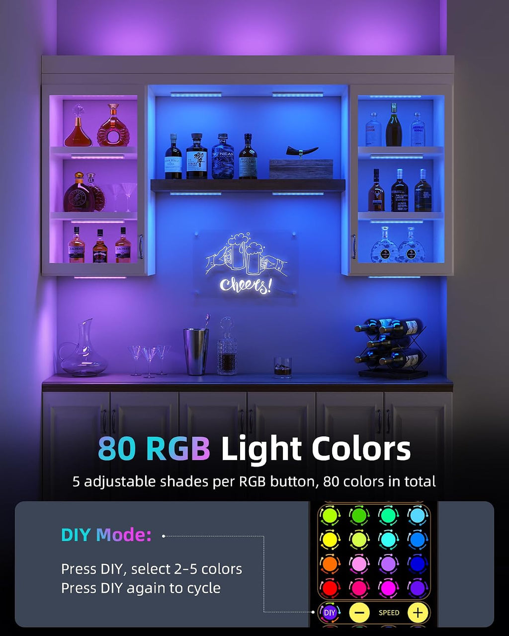 EZVALO 80RGB Color Changing Under Cabinet Lighting, Led Shelf Lights