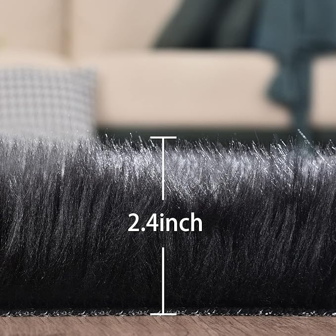 ORINOVA Black Fluffy Faux Fur Rug - Image 2