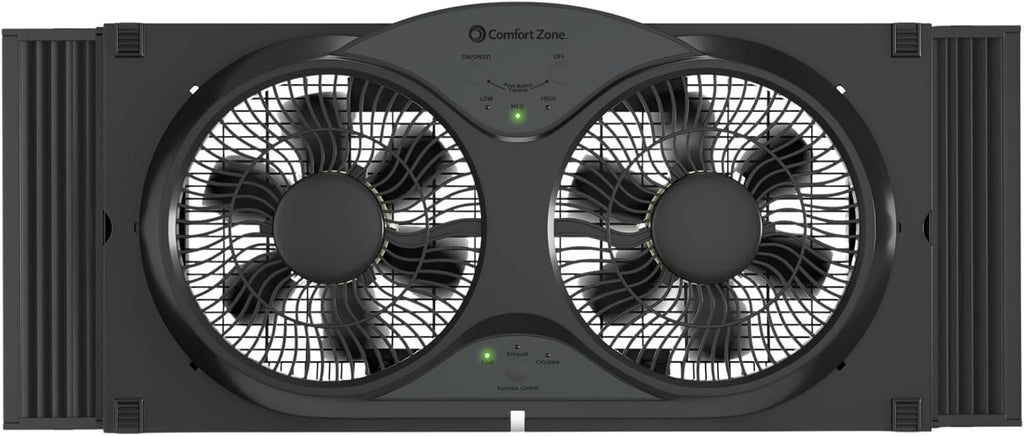 COMFORT ZONE Reversible Twin Window Fan with 3-Speeds & Expandable Width