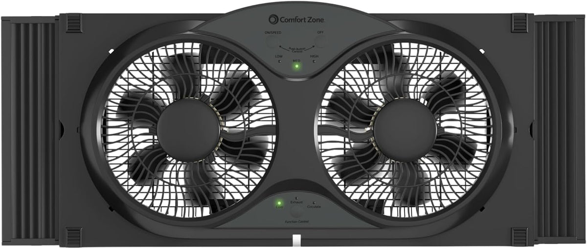 COMFORT ZONE Reversible Twin Window Fan with 3-Speeds & Expandable Width