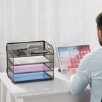 Marbrasse 4 Tier Paper Organizer Letter Tray - Mesh Desk File Organizer with Handle, Paper Sorter Organizer for Letter/A4 Office File Folder Holder (Black, 12.6" x 9.1" x 9.1")