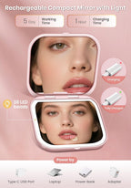 Magnifying Mirror with Light, Rechargeable Compact Makeup Mirror 40X Pink