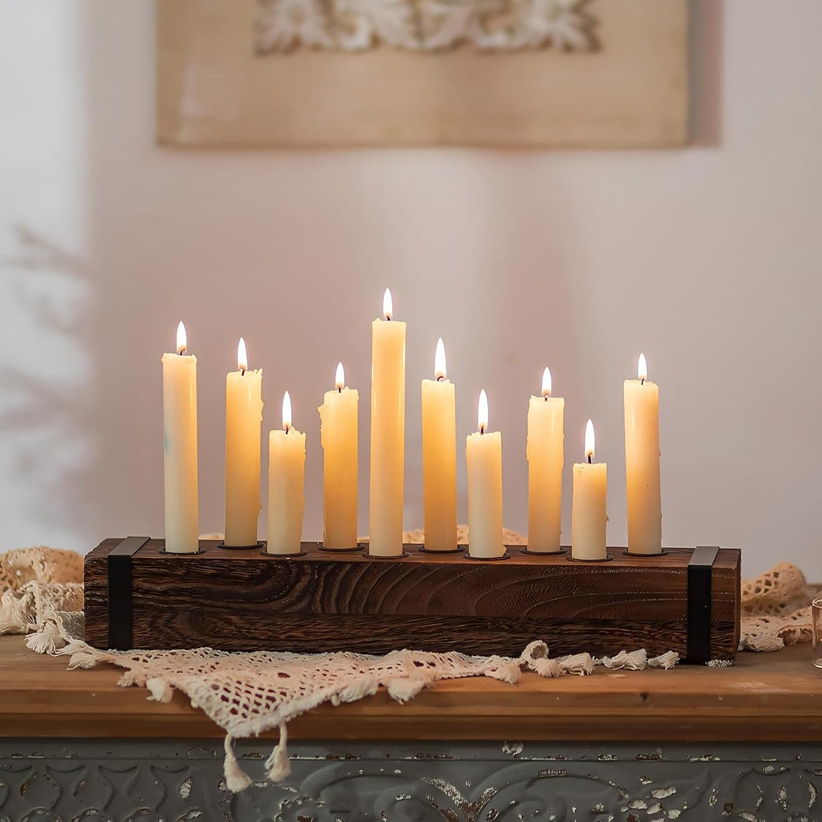 NUPTIO Wood Candelabra for Table Centerpiece: Long Taper Candle Holder