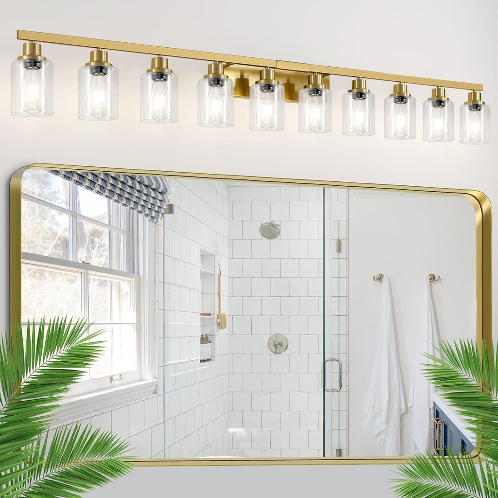 3 Light Gold Bathroom Light Fixtures, Bathroom Vanity Light Over Mirror, Gold Wall Sconce Vanity Lighting with Clear Glass Shade,Modern Farmhouse Bath Wall Lamp for Mirror Kitchen