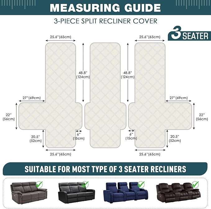 TAOCOCO 100% Waterproof Recliner Sofa Cover, Non Slip Split Couch Covers - Image 2