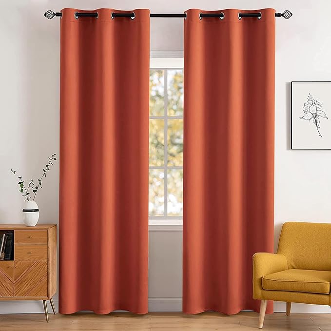 MIULEE 90" Long Room Darkening Curtains Thermal Insulated Rust Terracotta by MIULEE