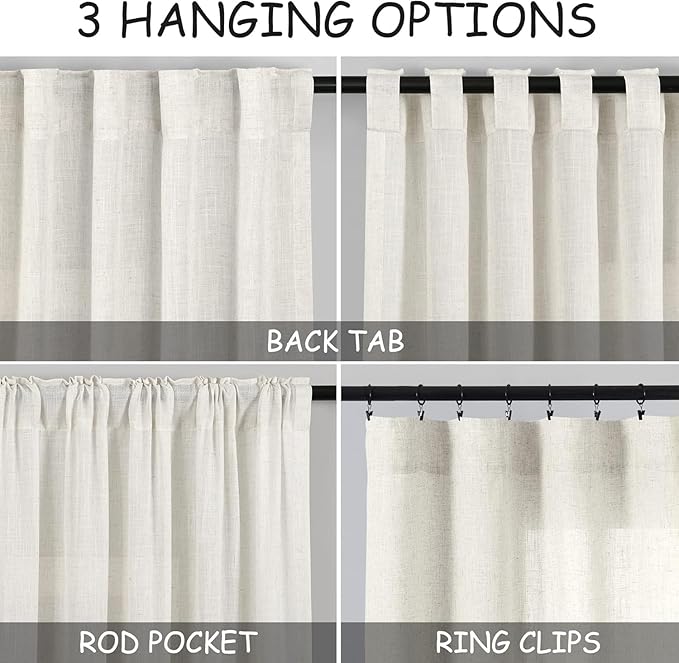 Nanspring 45 Inch Short Window Linen Curtains, - Image 2