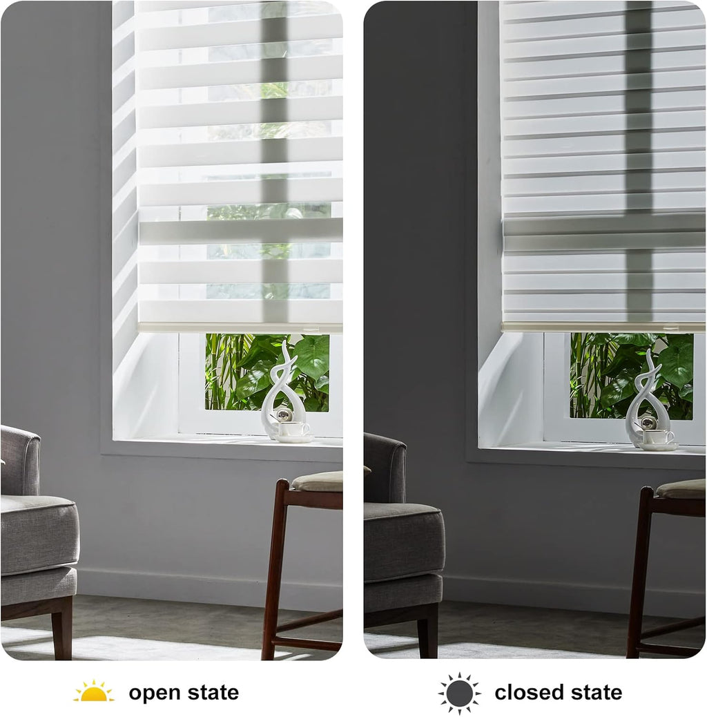 Persilux Cordless Zebra Blinds for Windows Free-Stop Roller Windows Shades Dual Layer Light Control for Day and Night, Light Filtering Sheer Shades for Home (34" W X 64" H, Cream)
