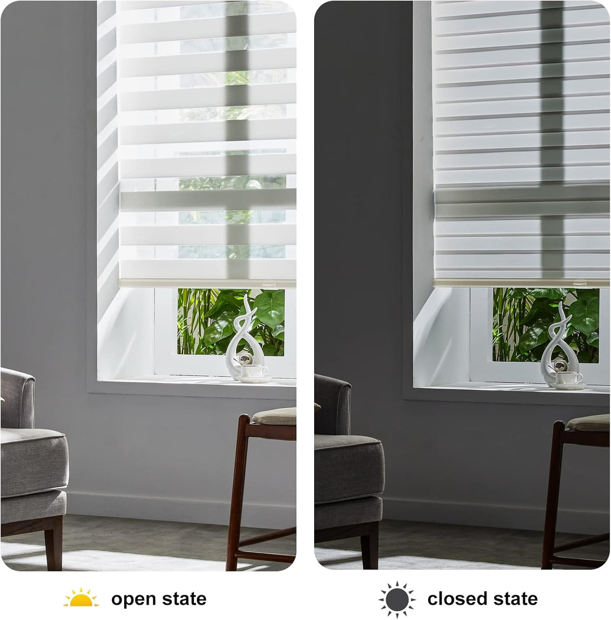 Persilux Cordless Zebra Blinds for Windows Free-Stop Roller Windows Shades Dual Layer Light Control for Day and Night, Light Filtering Sheer Shades for Home (34" W X 64" H, Cream)