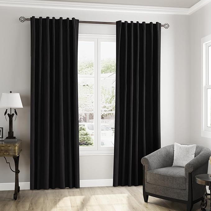 Guken Black 100% Blackout Linen Curtains 102 Inch Length 2 Panels Set - Image 8