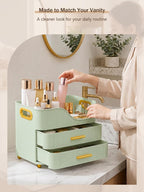 Large Makeup Organizer for Vanity, Bathroom Countertop, Green