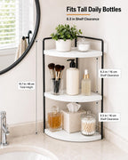 3-Tier Corner Bathroom Counter Organizer, Solid Pine Vanity Shelf, White