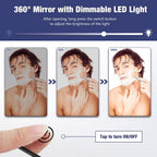 Dripex 3 Way Mirror with Led Lights for Men or Women, 360° Trifold Self Haircut Mirror with Height Adjustable Hooks, for Makeup, Styling, Shaving, Braiding, Dye Hair (Black with Led)