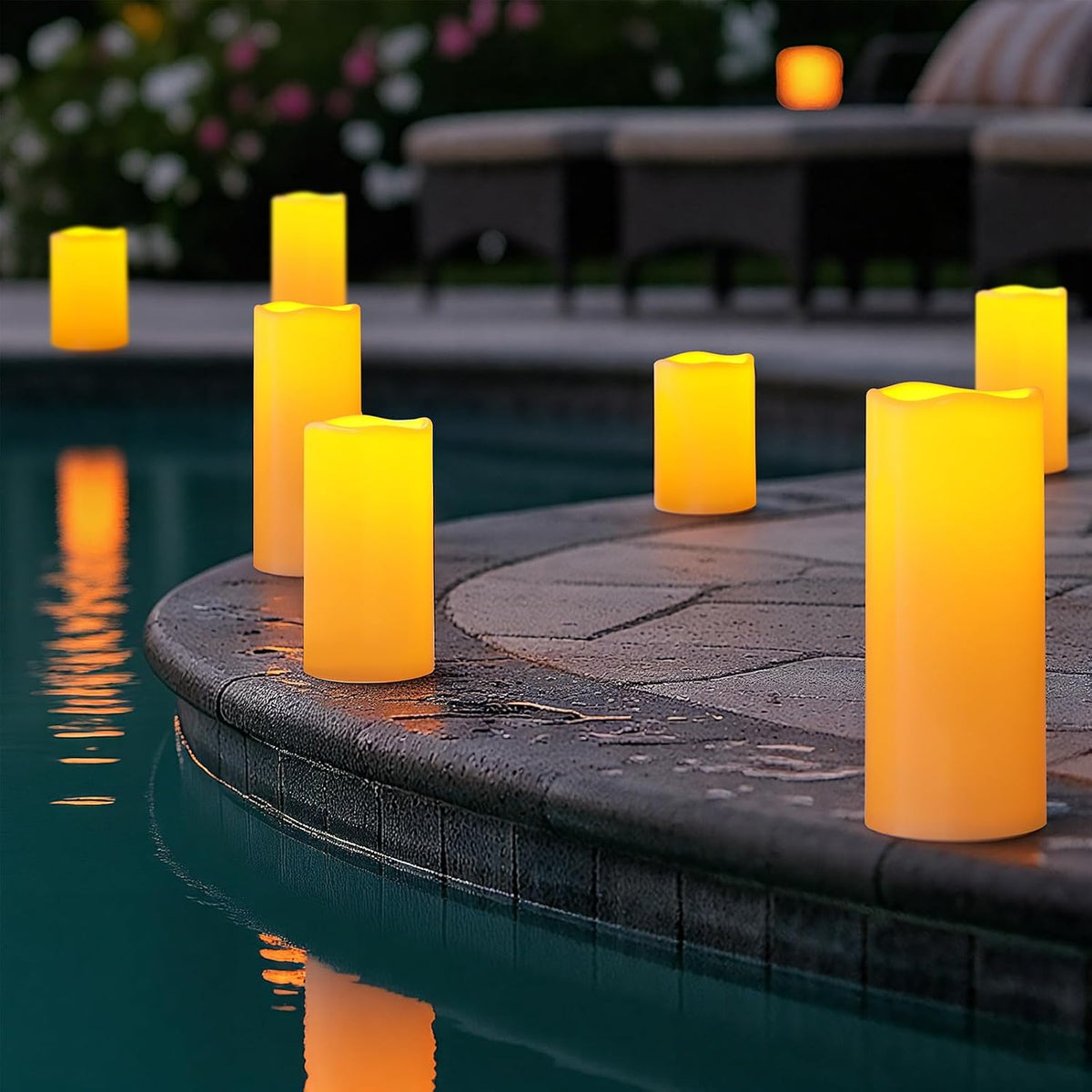 Amagic Waterproof Outdoor Flameless LED Pillar Candles with Remote Timer