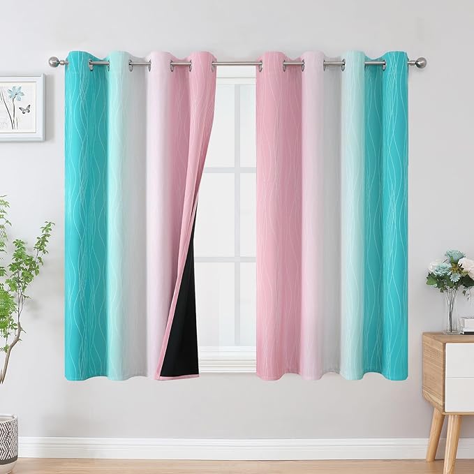 Estelar Textiler Pink and Teal Blackout Curtains 54 Inch Length, Full Light by ESTELARTEXTILER
