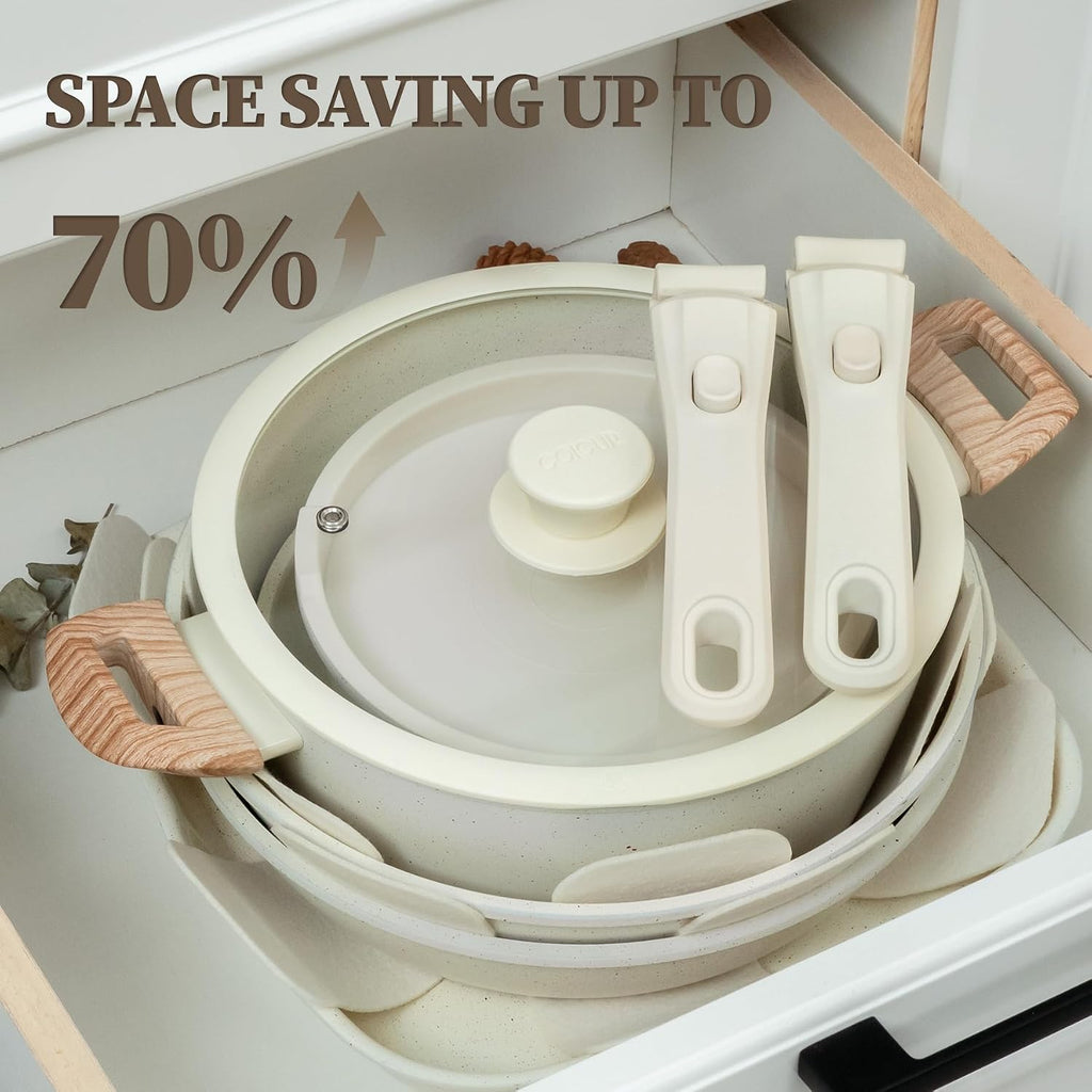 Ceramic Cookware Set Nonstick 23Pcs Pots and Pans Detachable Handle