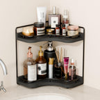 2-Tier Corner Bathroom Counter Organizer for Storage, Black