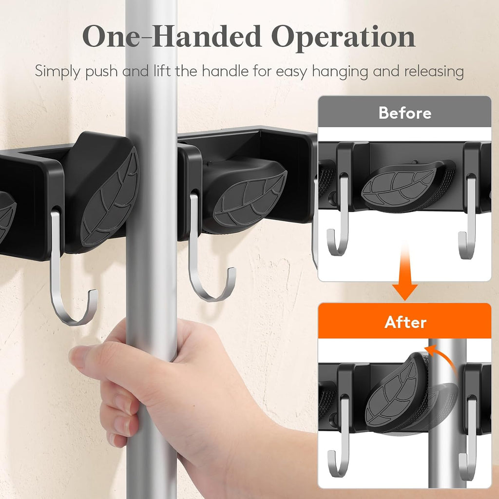 Lifewit Mop and Broom Holder Organizer Wall Mount Non-Slip, 1 Pack, Black