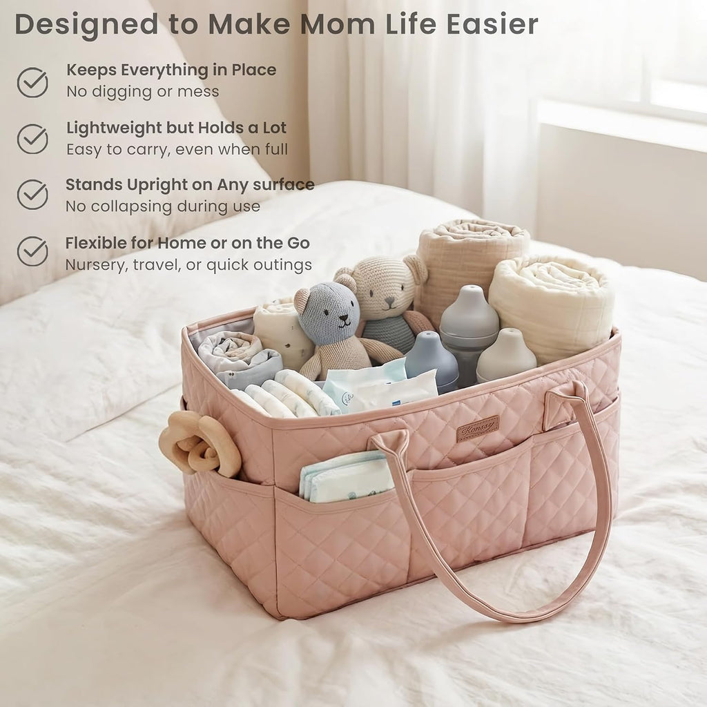 Konssy Baby Diaper Caddy Organizer, Solid Design with PU Leather Handles