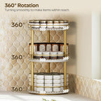 3-Tier Lazy Susan, Rotating Spice Rack, Spinning Organizer, Industrial Turntable Spice Rack for Cabinet, Kitchen Countertop, Pantry, White and Gold SR23DW