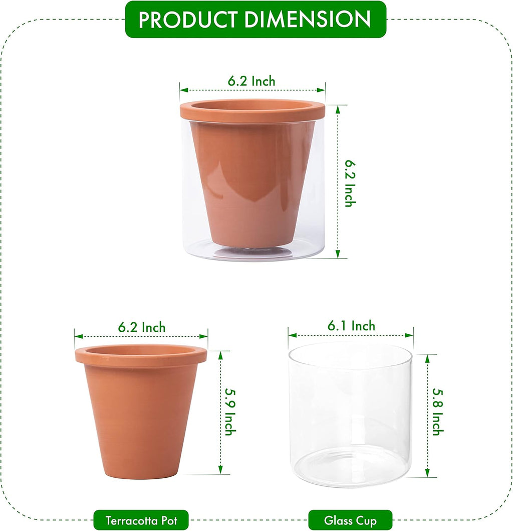 D'vine Dev Self Watering Terracotta Planter Pot, 6 in, 2-Pack, 37-Y-B-1