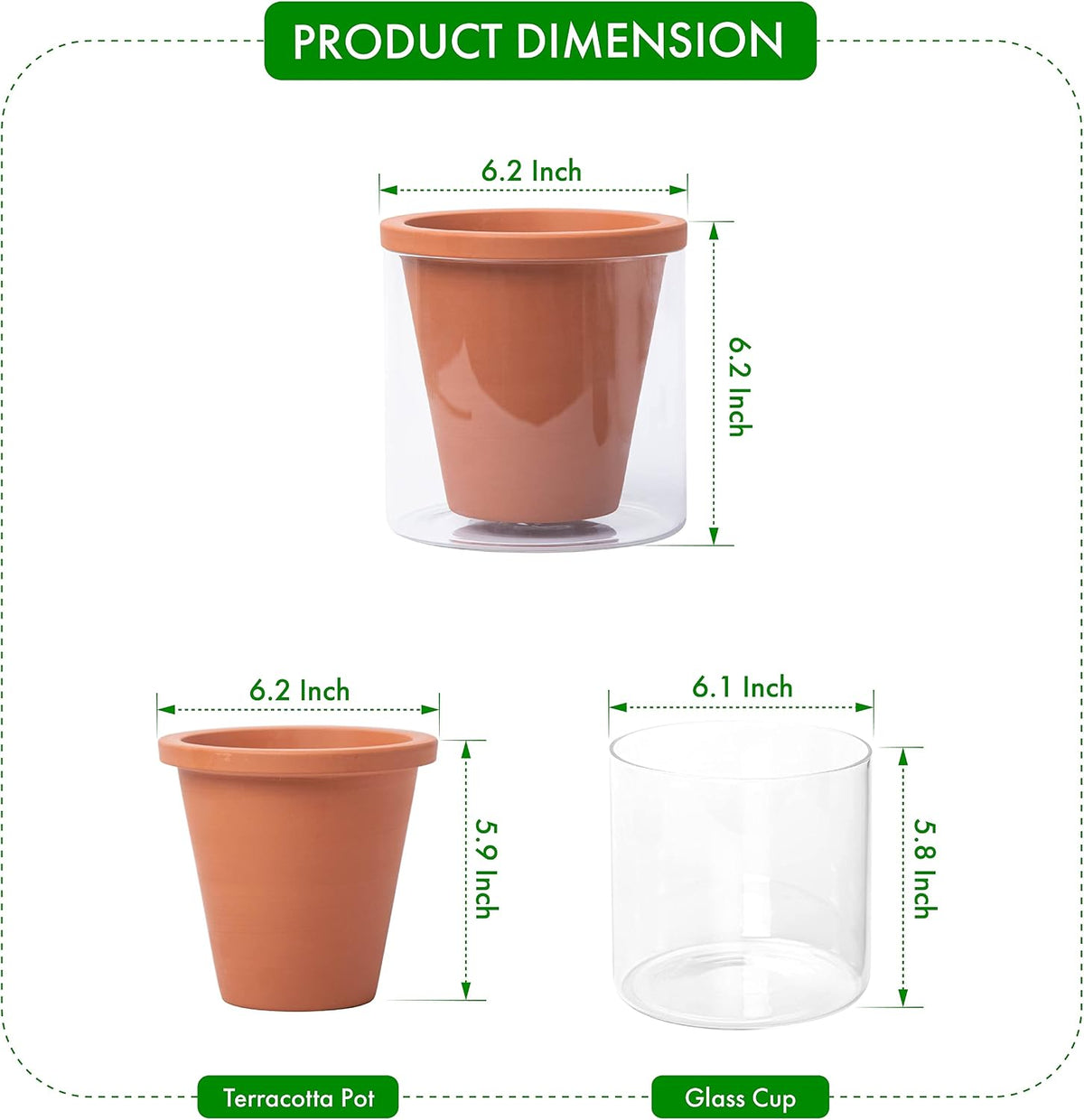D'vine Dev Self Watering Terracotta Planter Pot, 6 in, 2-Pack, 37-Y-B-1