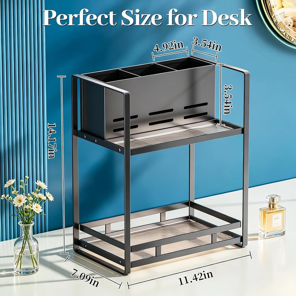 Bathroom Counter Organizer, Metal Vanity Shelf with Hair Dryer Holder