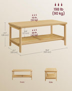VASAGLE 2-Tier Coffee Table for Living Room, with PVC Rattan Storage Shelf