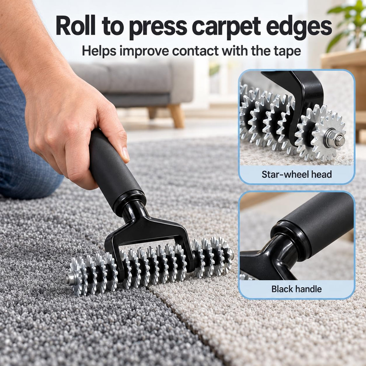 Carpet Patch Repair Kit with Star Wheel Seam Roller and 30.2 ft Double-Sided Joining Tape, Heatless DIY Floor Patching Tools for Rugs, Home and Office Use