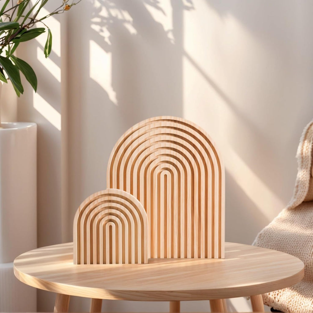 2 Pcs Natural Wood Arch Decor, Serving Boards and Boho Shelf Decor