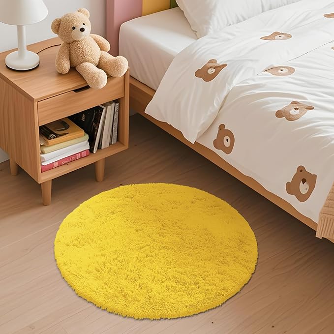 OLANLY Yellow Round Rugs for Bedroom - Image 3