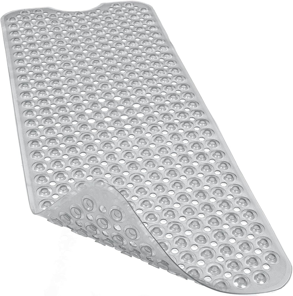 Bathtub and Shower Mats, 40x16 Inch Extra Large Non Slip Soft Bath Tub Mat with Suction Cups and Drain Holes for Bathroom Floor and Keep Tubs Clean, Machine Washable, Clear Gray