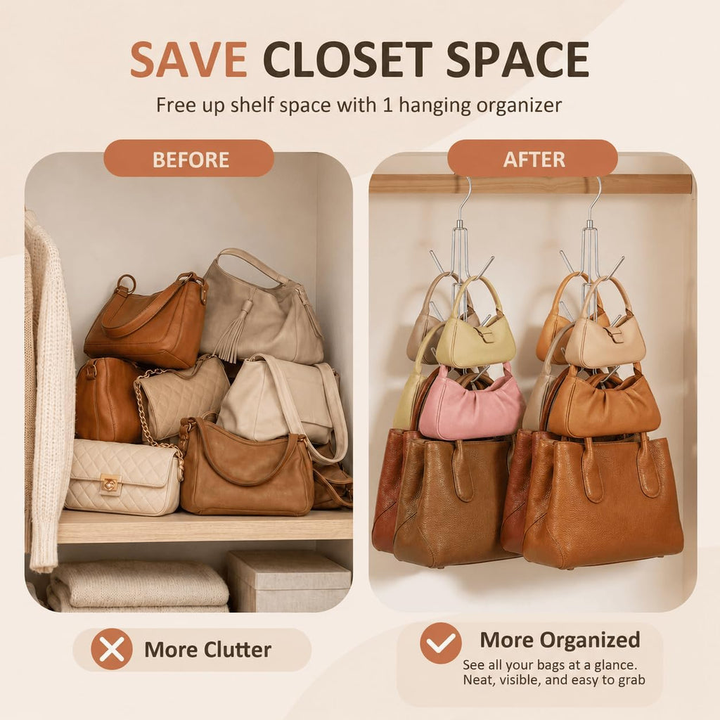 ZEDODIER 2 Pack Purse Hanger, Purse Organizer for Closet, Holds 12 Bags
