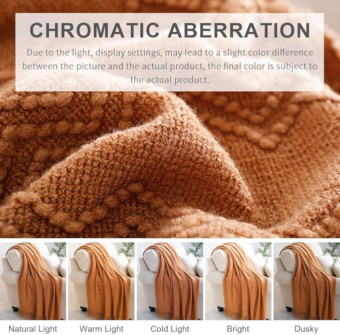 BOURINA Almond Throw Blanket 60x80 Inches Throw Textured Solid Soft Sofa Throw - Image 7