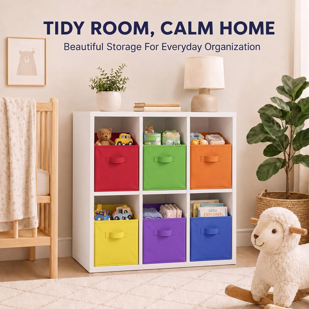 Yinder 6 Pcs Cube Storage Bin, Rainbow Colored 14''x10''x8'' Storage Cubes