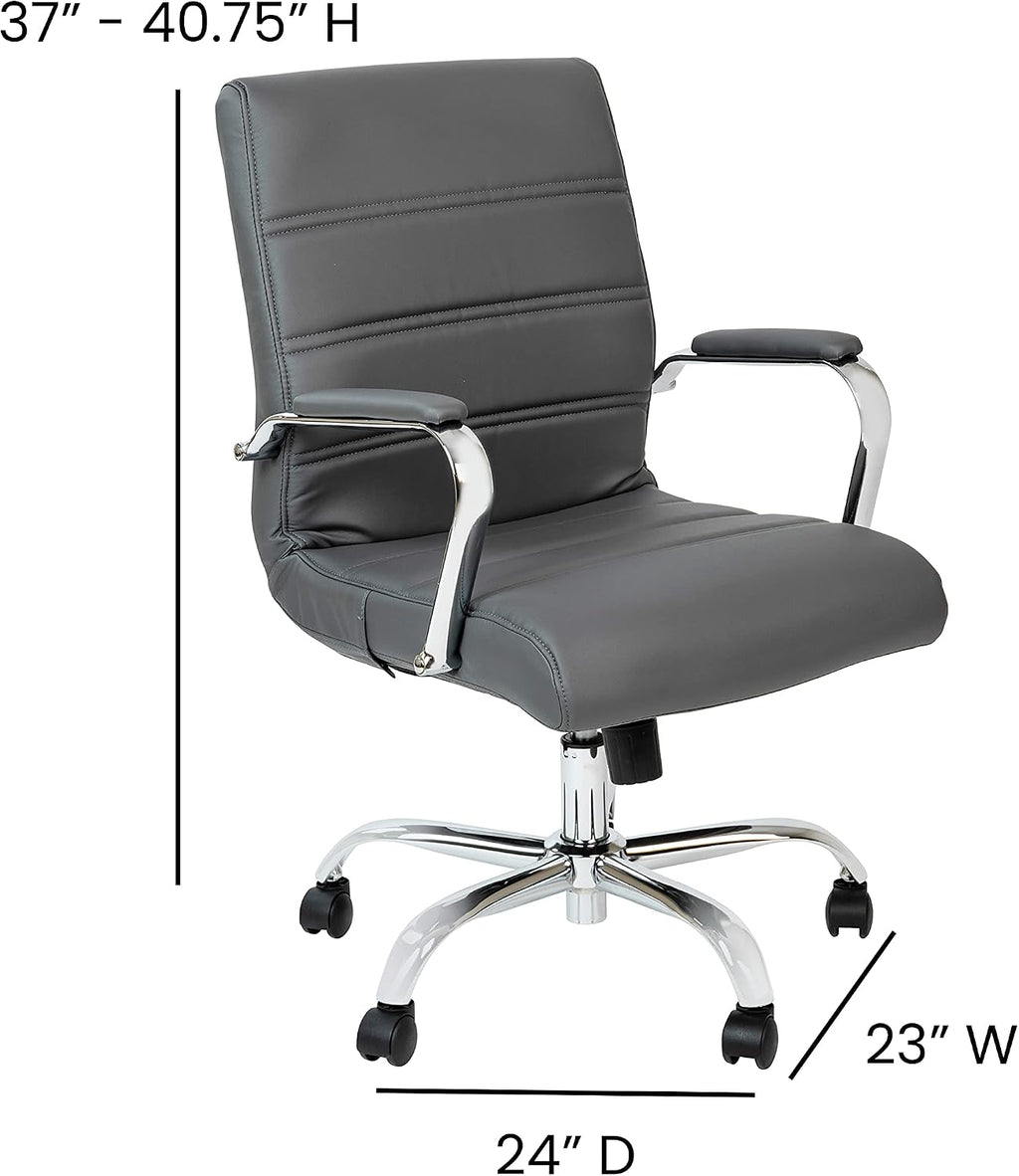 Flash Furniture Mid-Back LeatherSoft Executive Office Chair, Gray/Chrome