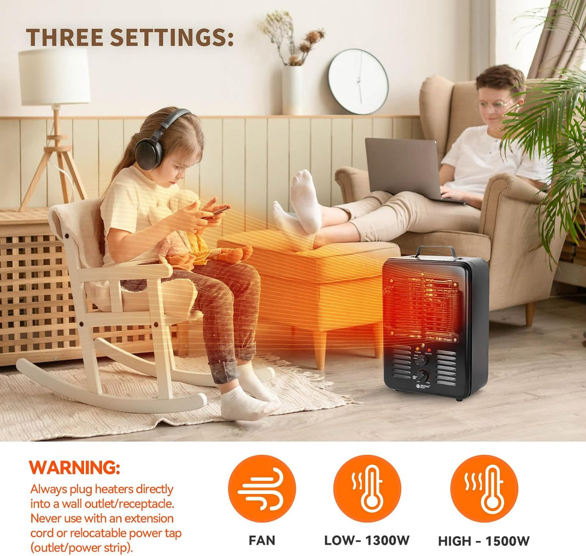 BEYOND HEAT 1500W Milkhouse Space Heater with Thermostat, Black-1 Packs