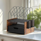 Desk Organizer with Drawer, Desktop File Organizer and Paper Tray Organizer with Vertical File Holder, Office Desk Accessories for Mail, Documents, Papers, Notebooks and Home Office Storage