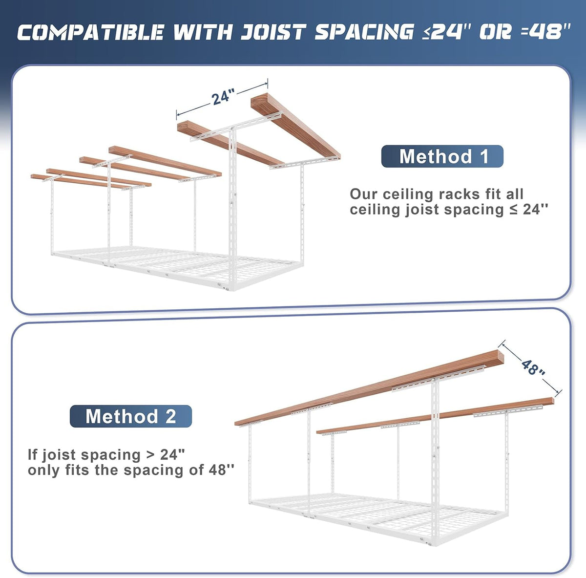 4X8FT Overhead Garage Storage Rack, 26"-40" Height Adjustable Garage Ceiling Storage Racks, Heavy Duty Metal Overhead Storage Organizer System, 750LBS Weight Capacity, White