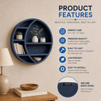 Wooden Crescent Moon Shelf Wall Decor — Aesthetic Floating Crystal Display Holder & Hanging Wall Organizer for Bedroom, Dorm & Spiritual Room Decor | 14"x14"x3.5" | (Navy Blue)