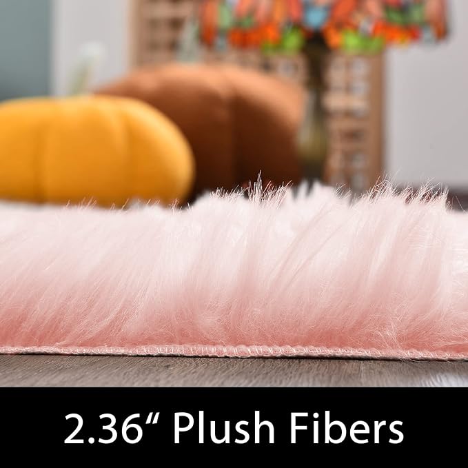 Latepis Pink Living Room Rugs Faux Fur Rug 5x6.7 Area Fuzzy Rugs - Image 2