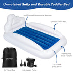 USHMA Inflatable Toddler Travel Bed, Reversible 2 Color Kids Air Mattress | Kids Blow up Mattress with Sides | Portable Toddler Bed for Travel, Sleepovers - Navy Blue & Grey