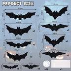 36 PCS LED Purple Lighted 3D Bats Halloween Decoration,5 Sizes & 4 Shapes