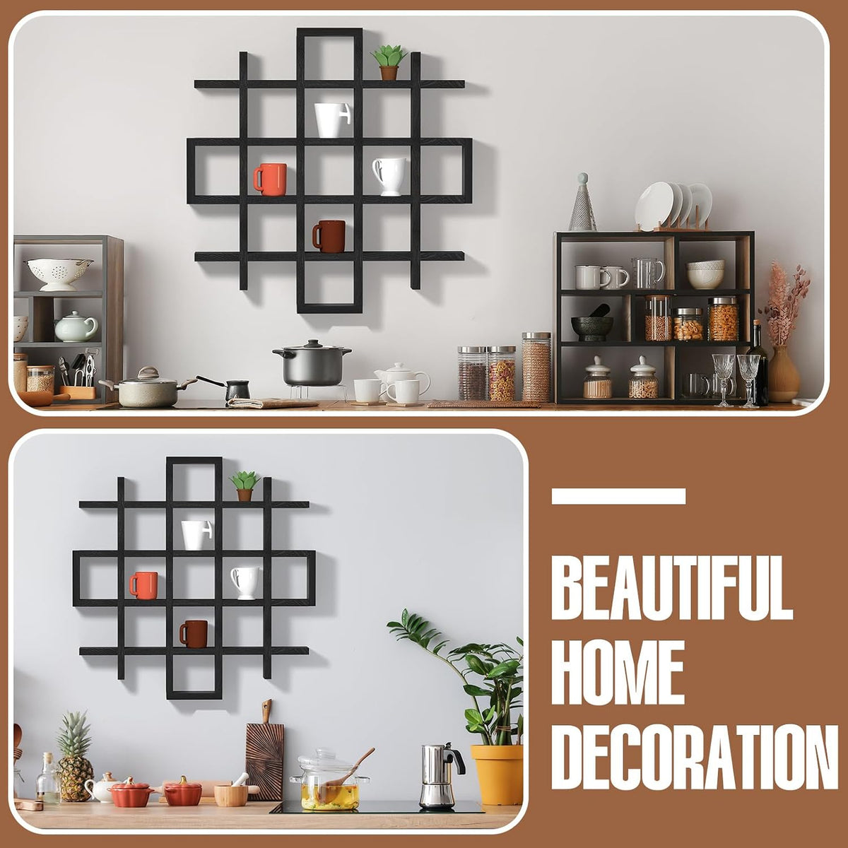 Suzile Mug Display Shelf Wall Mounted,Grid Size 5.1x5.1x3in,Black