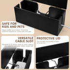 Large Cable Management Box - Wood Cable Organizer Box and Power Strip Box for Electrical Cord Management - Hide Desk Cord and Floor Cables - Wire Storage and Organization for Cords, Black