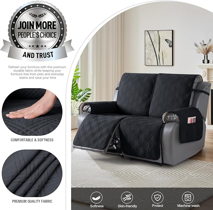 TAOCOCO 100% Waterproof Loveseat Recliner Cover, Non Slip Split Loveseat Covers - Image 2