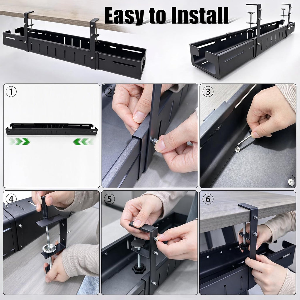 Under Desk Cable Management Tray, Expandable 25.5"- 42.5" Cable Organizer