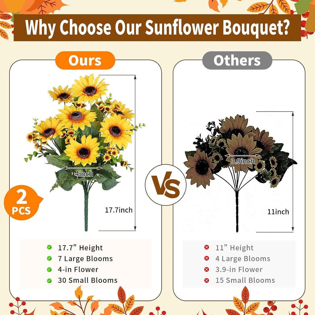 AmyHomie Artificial Sunflowers for Outdoors Fall Decor, 2 Bouquets
