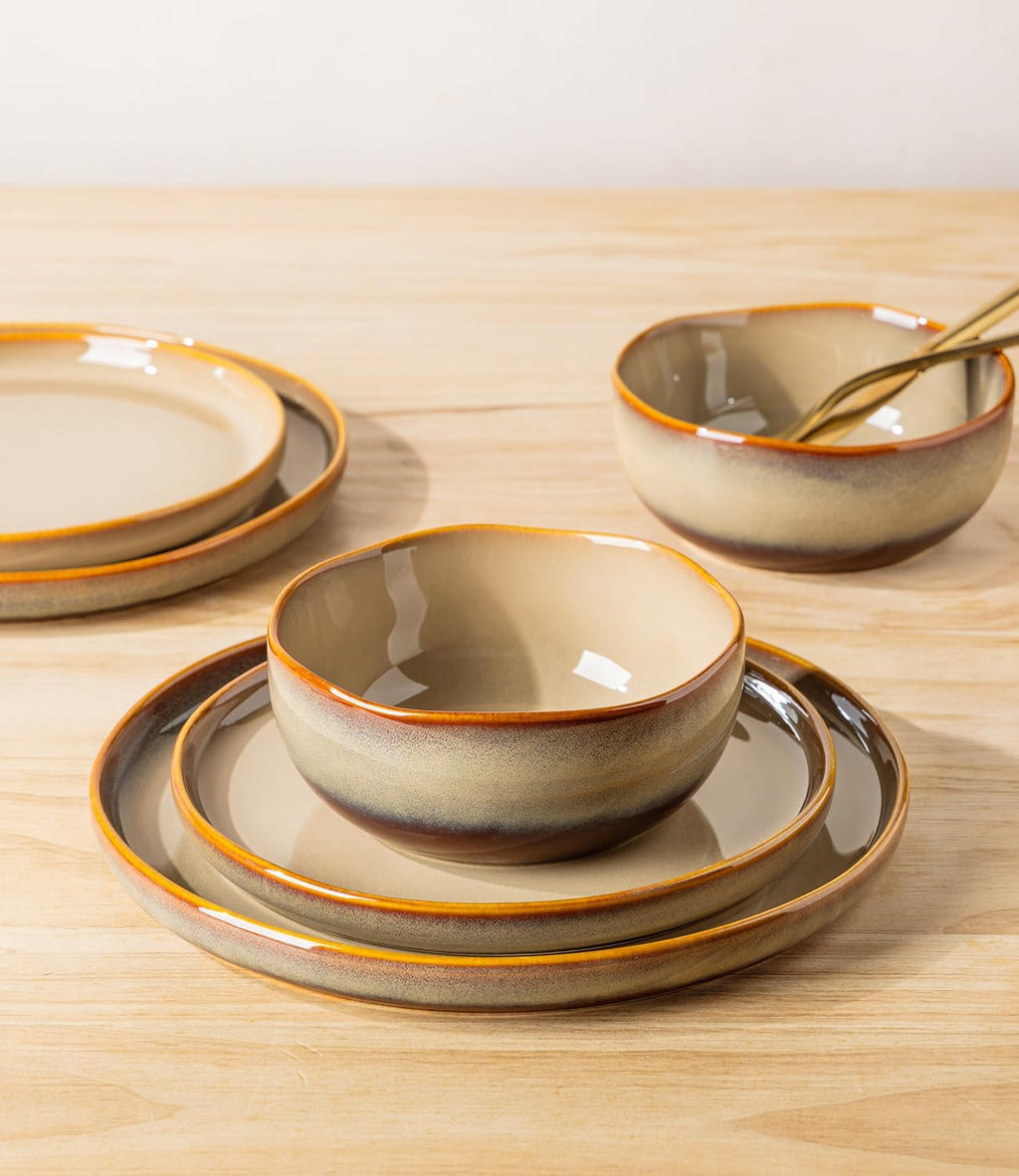 Ceramic Dinnerware Set for 4, 12-Piece Plates and Bowls Set