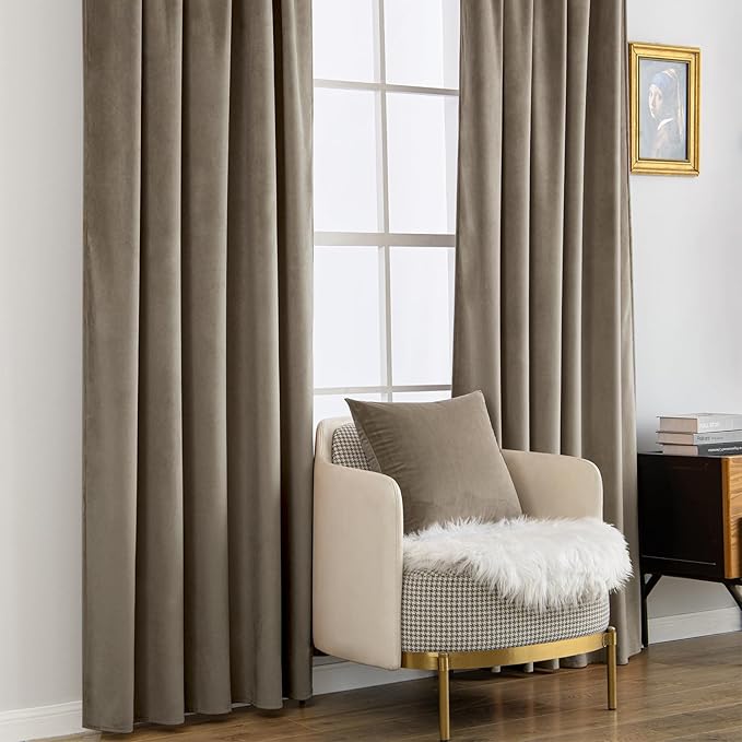 MIULEE Taupe Velvet Curtains 108 inches - Image 7